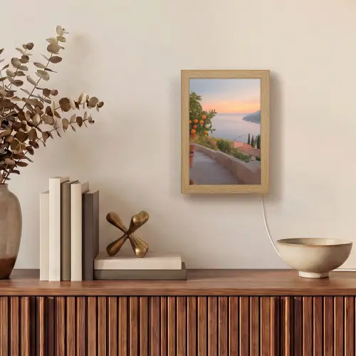 Middelandse zee - Sinaasappel - Heuvels - Zee Light Box met kabel (Tafellamp) klein -sfeer2