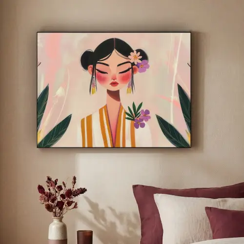 Vrouw - Bloemen - Pastel Textielframe zwart klein -sfeer1