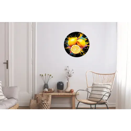 Citroen - Graffiti - Kleurrijk - Verf - Modern Wandcirkel aluminium klein -woonkamer