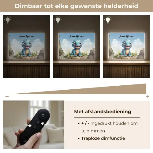 Draak - Blauw - Jongens - Kinderen Light Box met batterij (Wandlamp kind) middel -USP_dimbaarNL