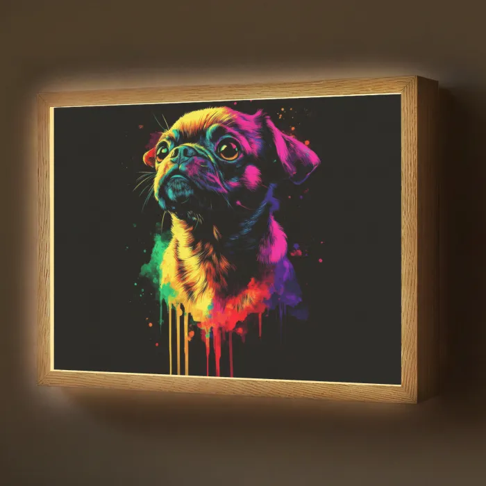 Puck - Hond - Verf - Kleuren Light Box met batterij (Wandlamp) middel -z3d_website
