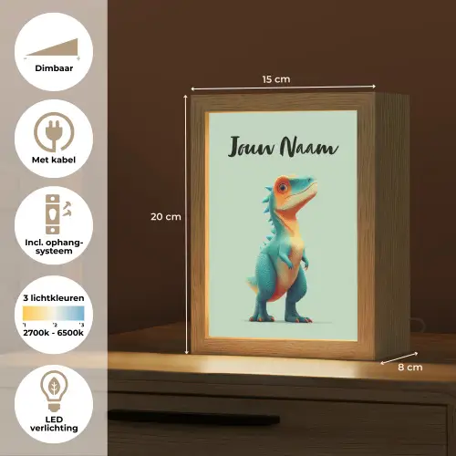 Cartoon - Dino - Oranje - Stekels Light Box met kabel (Kinderlampje) klein -USP_NL