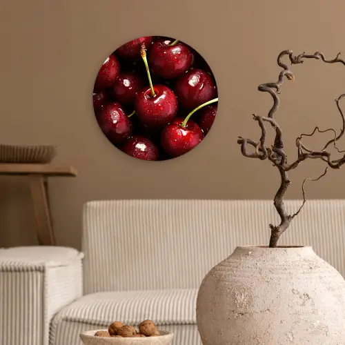 Rood - Fruit - Kersen Wandcirkel kunststof plaat 5mm dik klein -sfeer1