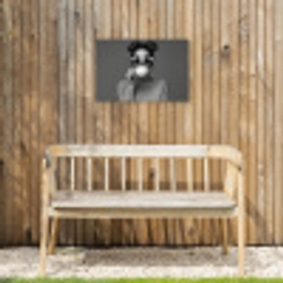 Vrouw - Koffie - Zwart - Wit Tuinposter op houten frame 2 cm dik klein -sfeer4