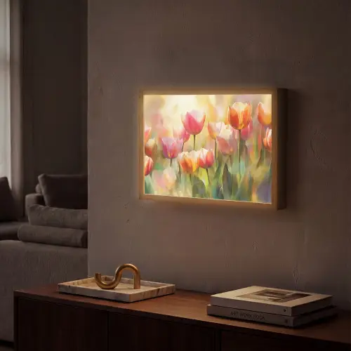 Tulpen - Sprookjesachtig - Kleurrijk Light Box met batterij (Wandlamp) middel -sfeer1