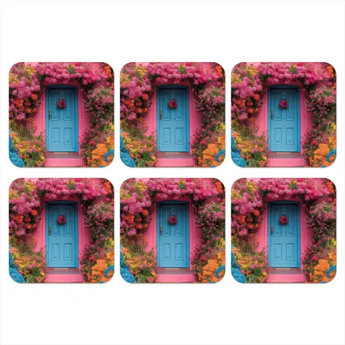 Bloemen - Deur - Roze onderzetter kurk middel -3d