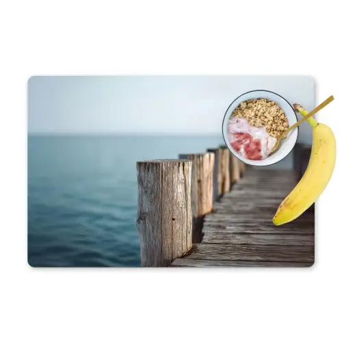 Houten steiger - Helderblauwe lucht Placemat vinyl groot -zzzproduct_Kitchenyeah-website