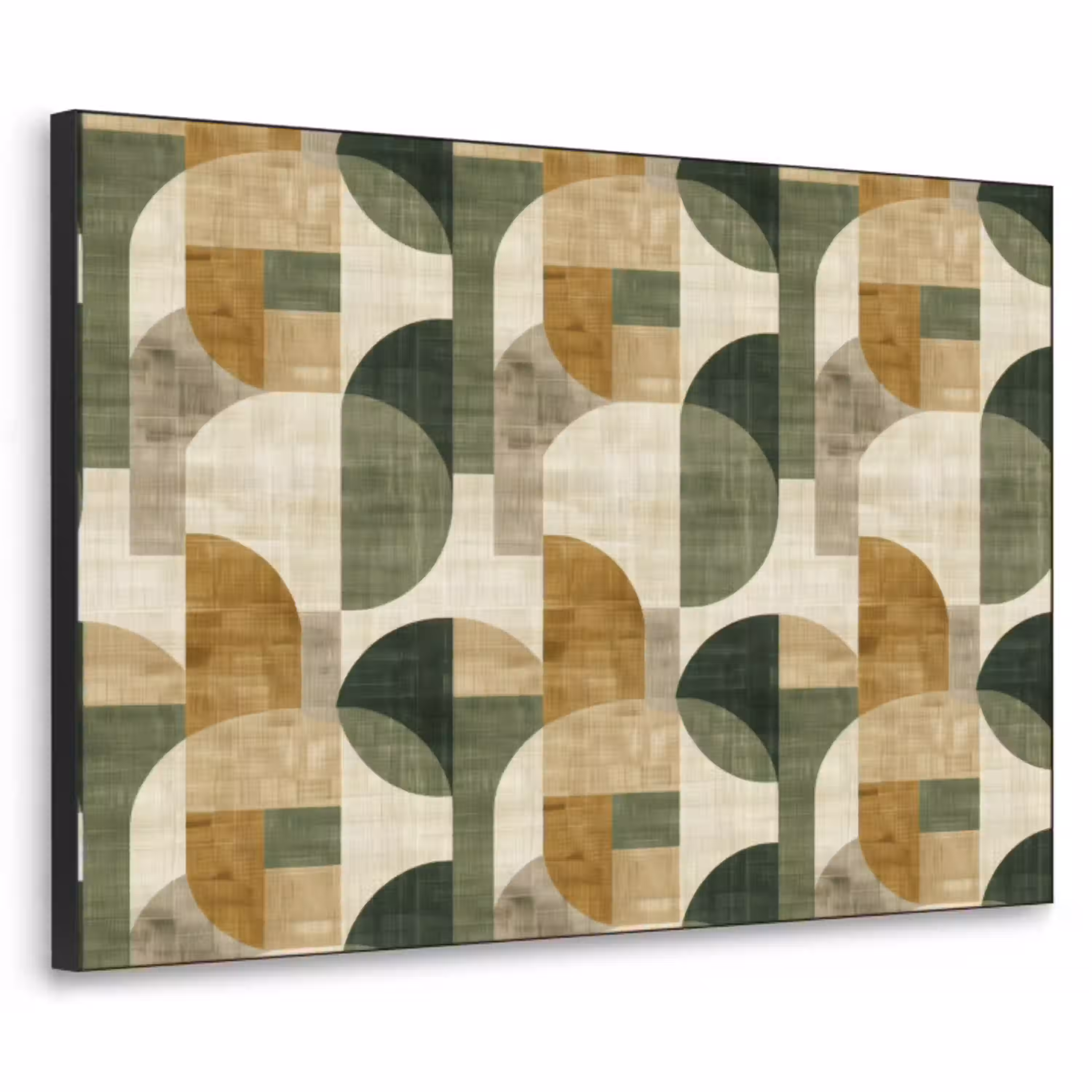 Olijfgroen - Geometrisch - Abstract - Mid-Century - Linnen - Patroon Textielframe zwart klein 947 -3d