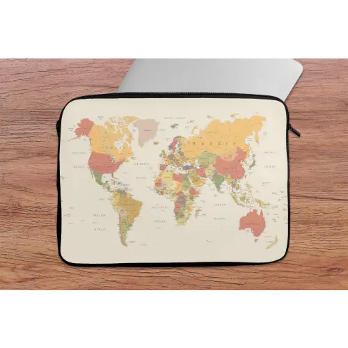 Wereldkaart - Realistisch - Beige laptophoes neopreen klein -tafel