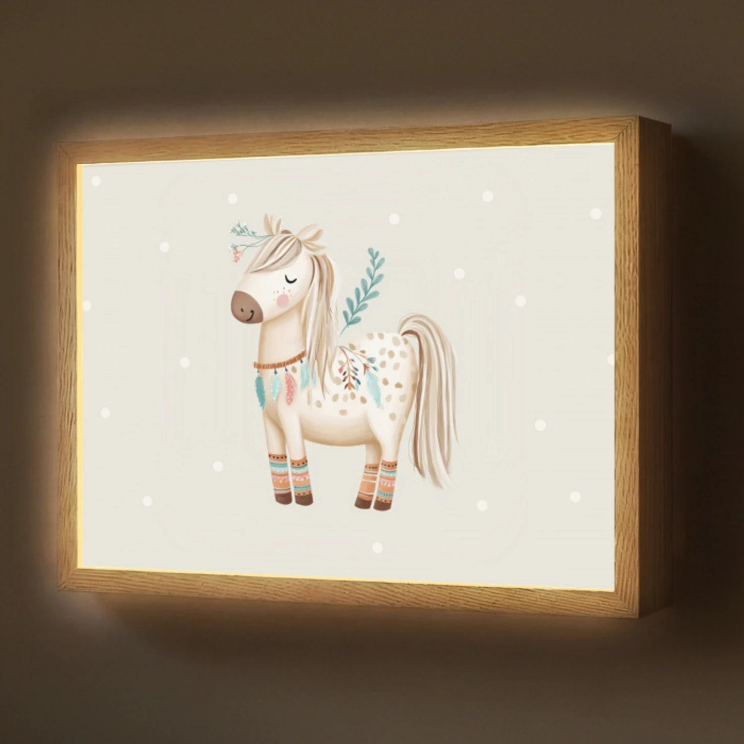Bohemian - Paard - Beige Light Box met batterij (Wandlamp) middel -z3d_website