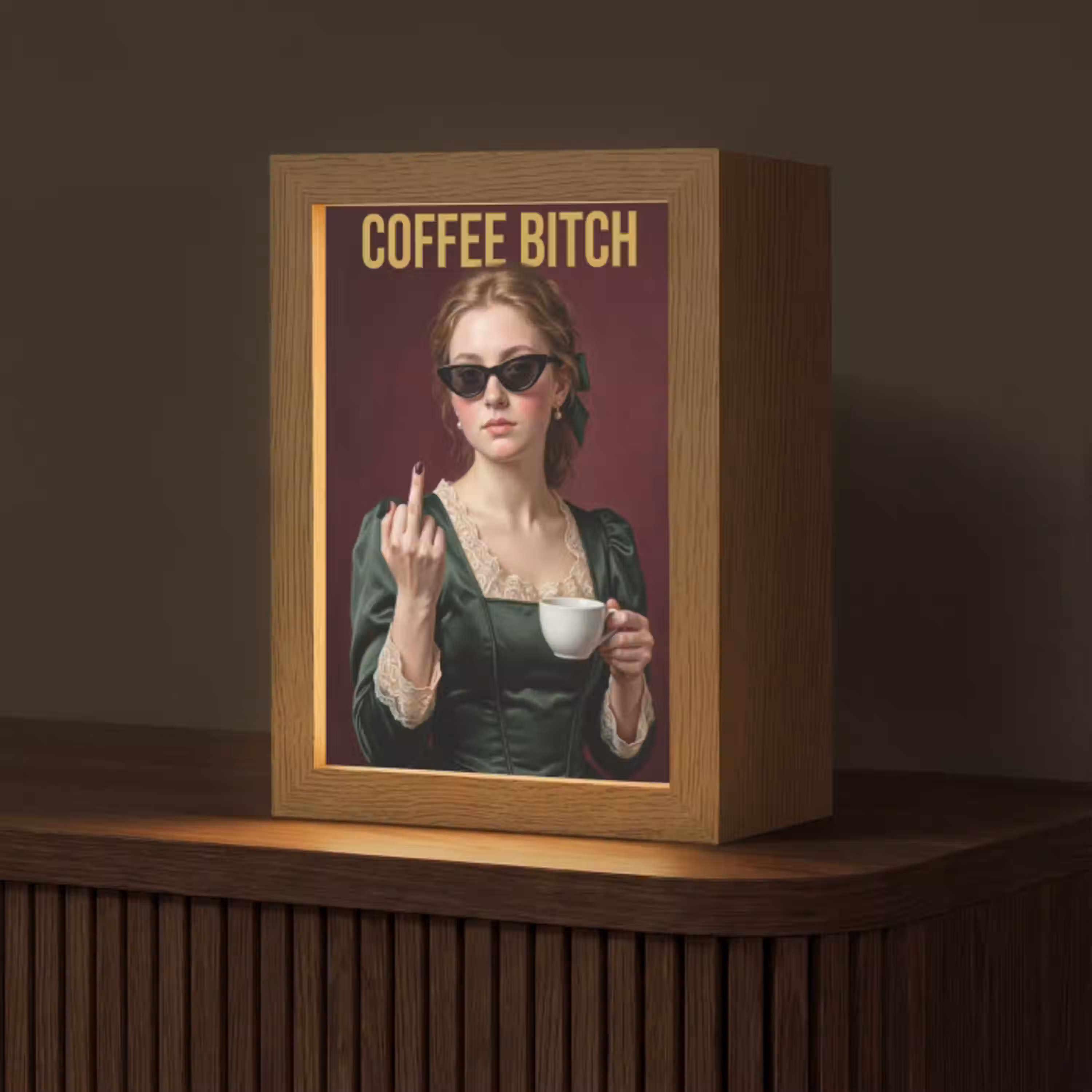 Koffie - Vrouw - Middelvinger Light Box met kabel (Tafellamp) klein -z3d_website