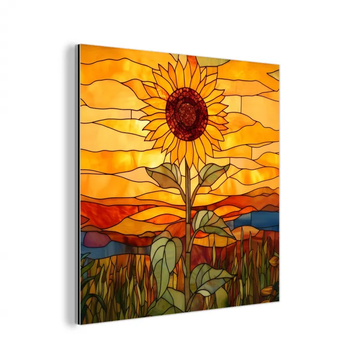Zonnebloem - Mozaïek - Zonsondergang - Geel aluminium wit klein -3d