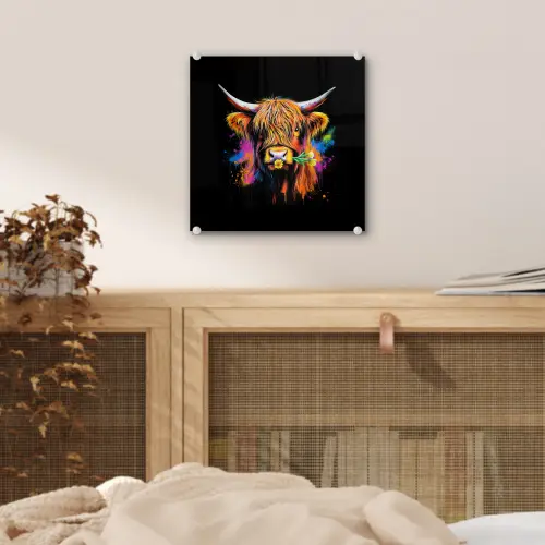 Schotse Hooglander - Graffiti - Kleurrijk - Bloem - Dieren plexiglas 5mm klein -sfeer4