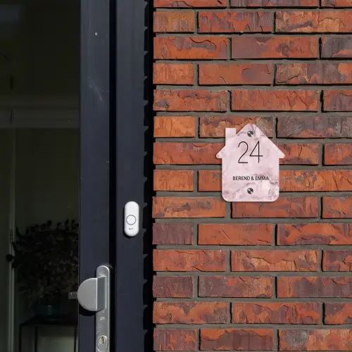 Roze marmer - Klassiek Naambord Huisje klein -sfeer2