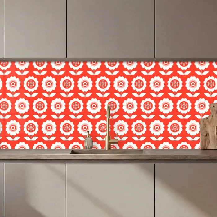 Bloemen - Patroon - Rood keuken achterwand 2 middel 871 zz_3dshopping