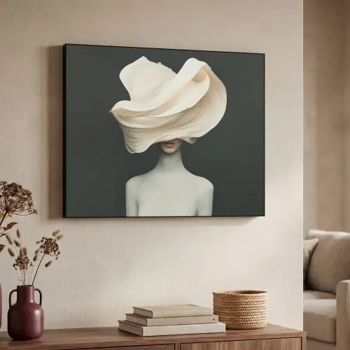 Vrouw - Beige - hoed Textielframe zwart klein -sfeer3