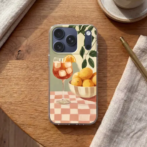 Citroenen - Glas - Tafelkleed - Geblokt Telefoonhoesje iPhone 17 Pro klein -sfeer1