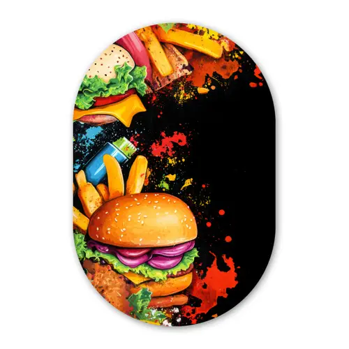 Fastfood - Graffiti - Hamburger - Eten - Modern Wandcirkel Ovaal Forex klein -3d