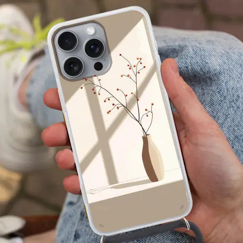 Vaas - Takken - Bessen - Minimalistisch Hoesje iPhone 16 Pro Max met koord klein -sfeer3
