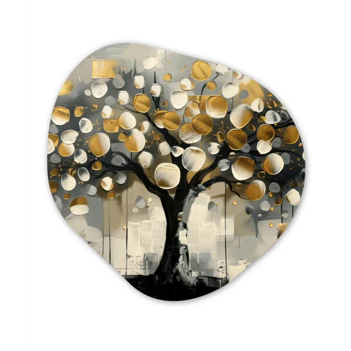 Boom - Abstract - Beige - Goud - Zwart Wandcirkel Organisch Forex 3mm klein -3d