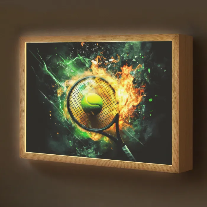 Tennis - Racket - Vuur - Groen Light Box met batterij (Wandlamp kind) middel -z3d_website