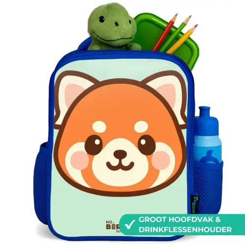 Kawai - Rode panda - Groen Kinderrugzak - Blauw middel -inhoud_NL