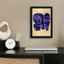 Okergeel - Blauw - Eenvoudige lijnen fotolijst zwart zonder passe partout klein -sfeer1