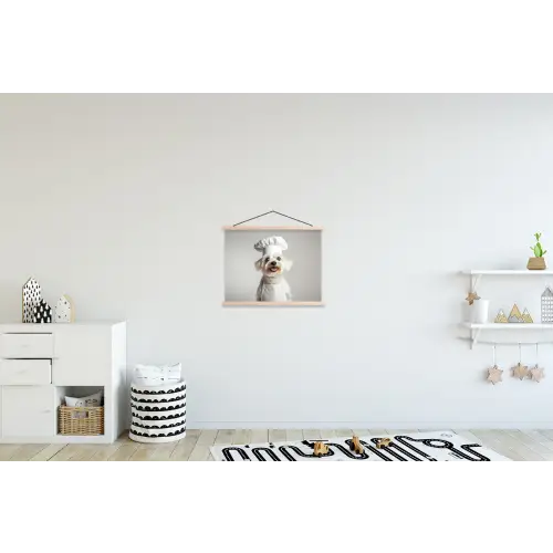 Hond - Wit - Kok textielposter latten blank klein -kinderkamer