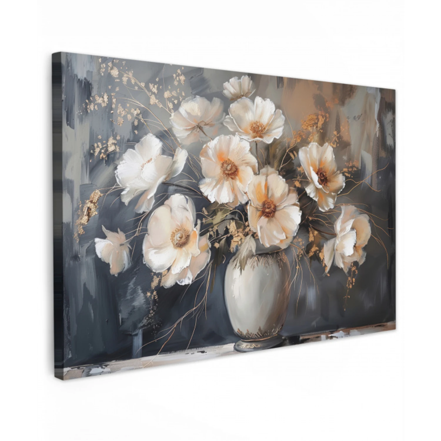 Bloemen - Wit - Vaas - Modern canvas 2cm klein -z3d
