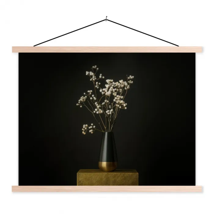 Bloembollen - Wit - Vaas - Minimalistisch textielposter latten blank klein -3d