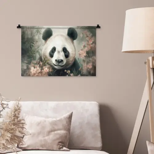 Panda - Dieren - Bloemen - Planten Wandkleed katoen klein -sfeer4