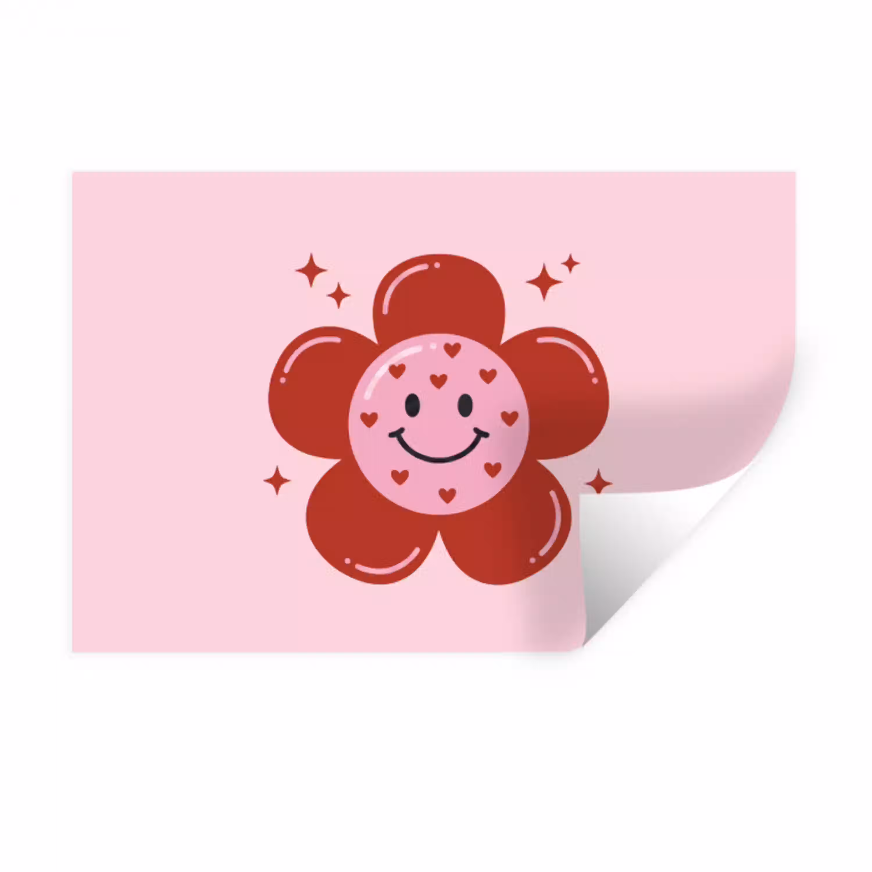 Bloem - Roze - Hartjes Muursticker klein -3d