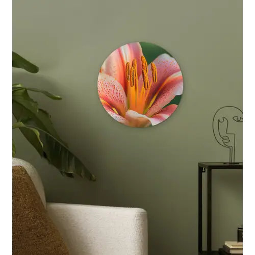 Lelie - Close up - Lichtroze Wandcirkel plexiglas klein -sfeer3