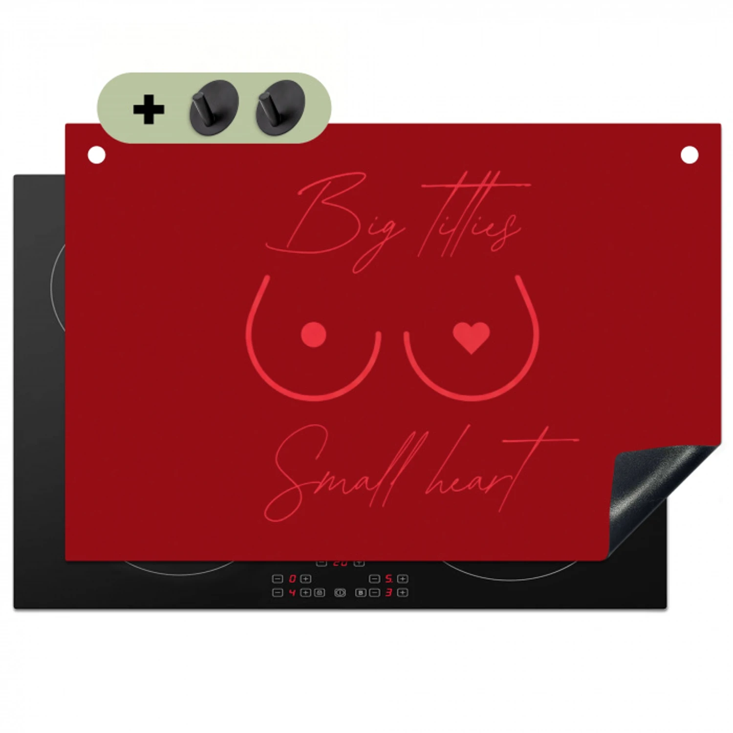 Big titties small heart - Rood - Hart Inductie beschemer met haakjes klein -3d