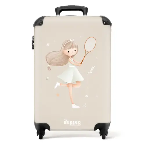 Meisje speelt tennis in beige kleuren NBS - Handbagage koffer - Kinderen Unisex middel -productfoto_recht