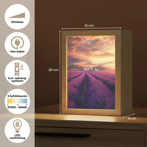 Lavendelveld - Quote - Zonsondergang Light Box met kabel (Tafellamp) klein -USP_NL