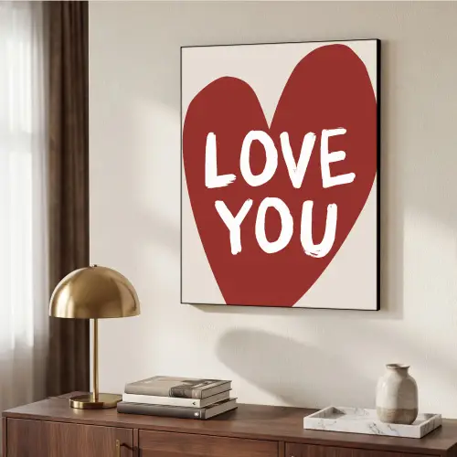 Loveyou - Hart - Rood Textielframe zwart klein -sfeer3