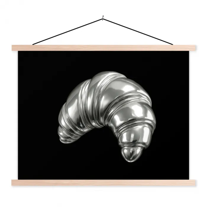 Croissant - Metaal - Zilver textielposter latten blank klein -3d