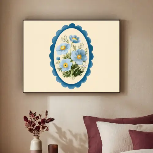 Lijst - Bloemen - Lichtblauw - Illustratie Textielframe zwart klein -sfeer1