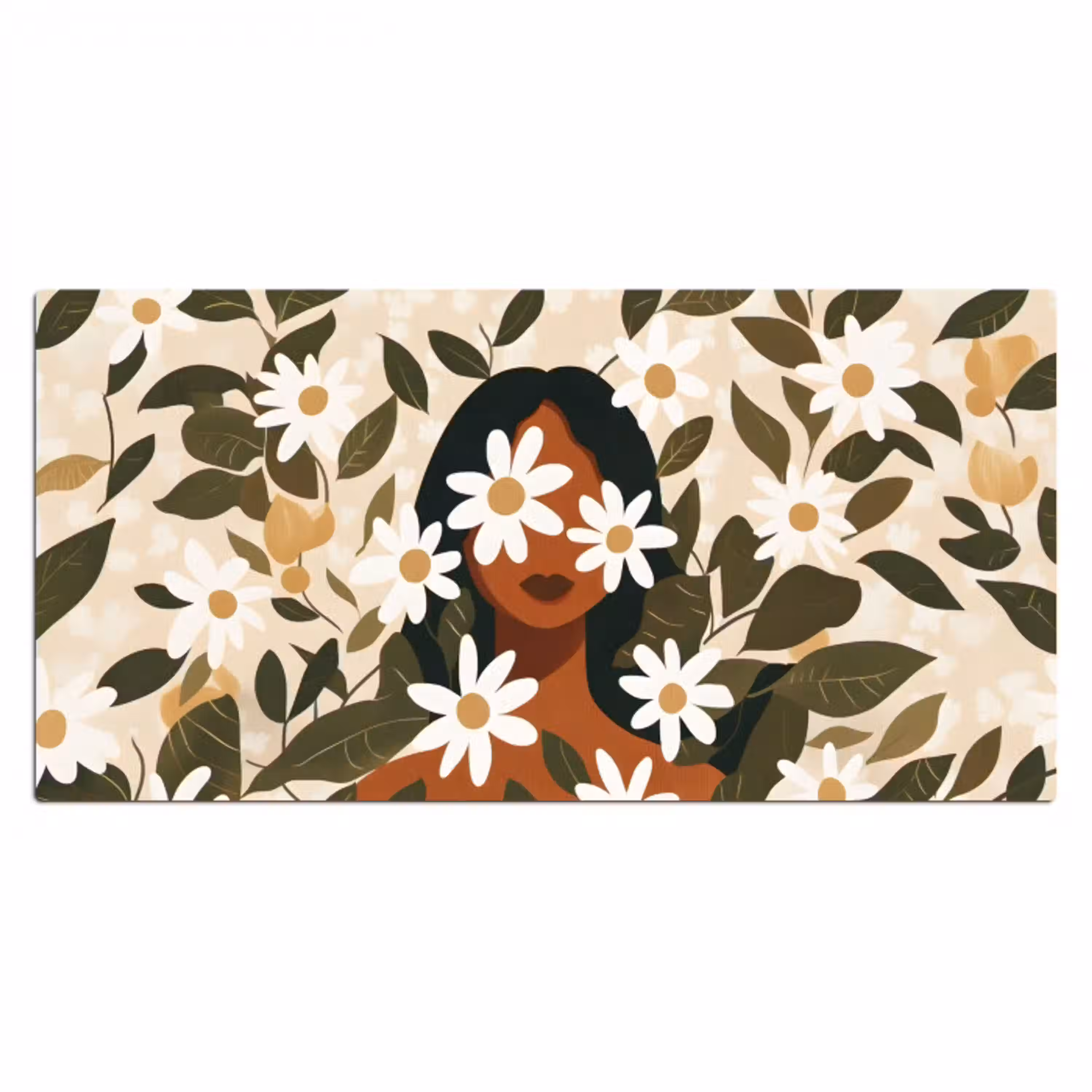 Illustratie - Vrouw - Madeliefjes - Wit Muismat XXL klein -3d_leeg