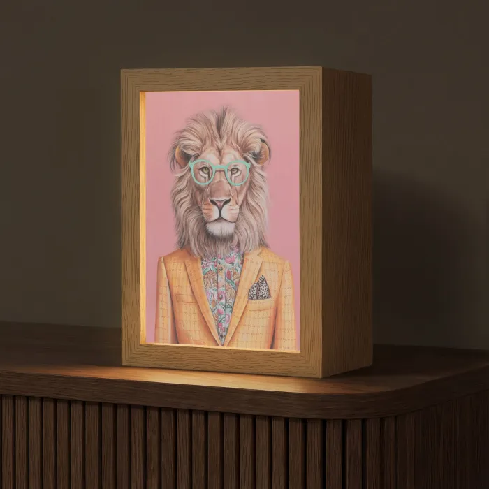 Leeuw - Pak - Geruit - Bril Light Box met kabel (Tafellamp) klein -z3d_website