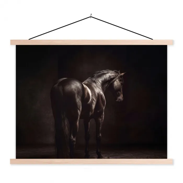 Krachtig - Paard - Donker textielposter latten blank klein -3d