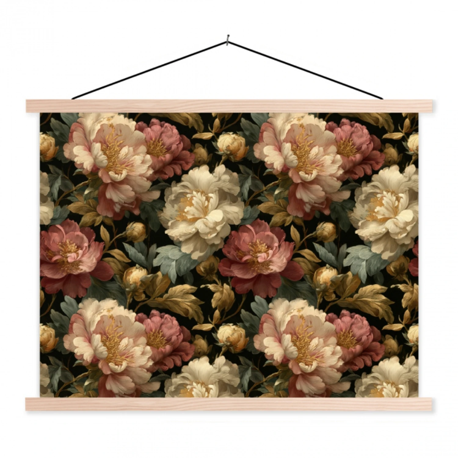 Bloemen - Barok - Patroon - Roze - Crème textielposter latten blank klein 122 -3d