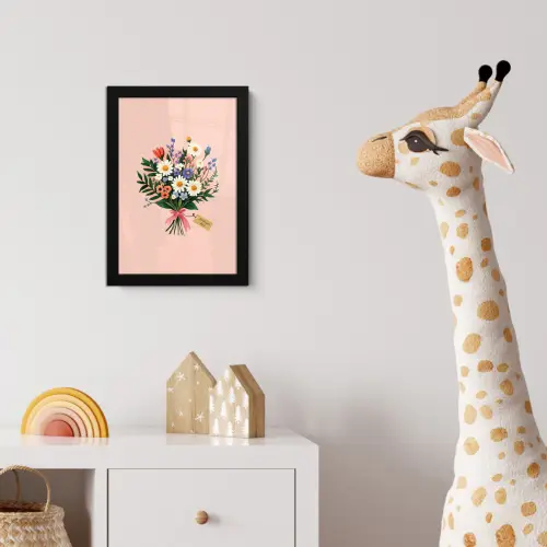 Margrieten - Boeket - Strikje - Roze fotolijst zwart zonder passe partout klein -usfeer4_kinderkamer