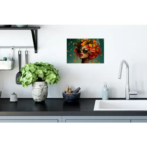 Vrouw - Sinaasappel - Bessen - Oranje Muursticker klein -keuken