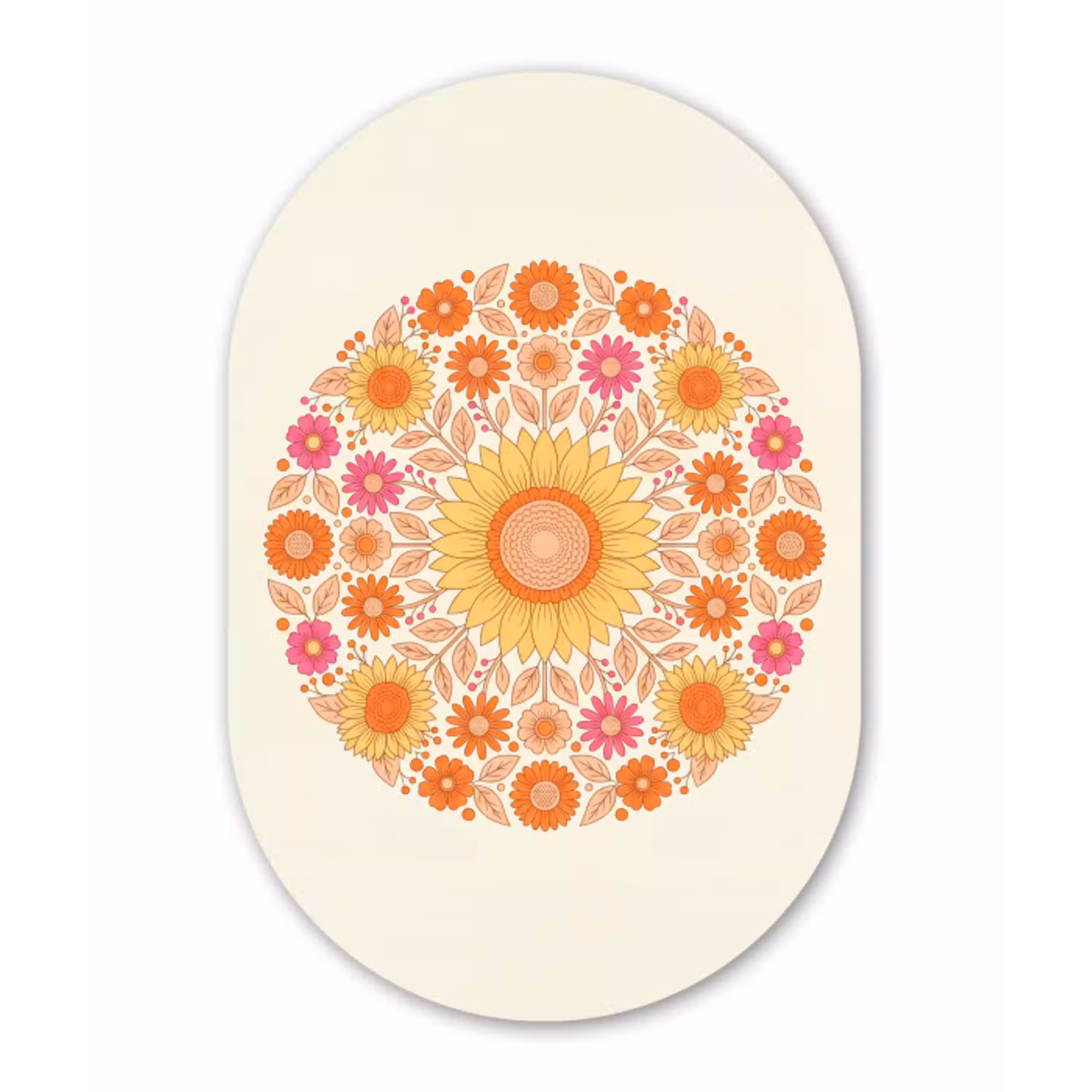 Bloemen - Mandala - Patroon - Kleurrijk Wandcirkel Ovaal Forex klein -3d