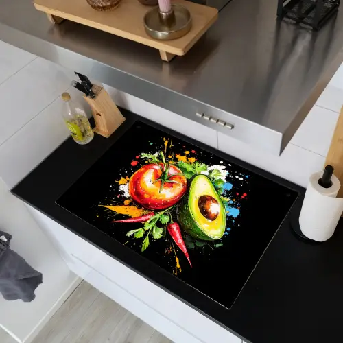 Tomaat - Avocado - Peper - Graffiti - Verf - Modern Inductie beschemer met haakjes klein -sfeer1