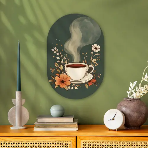 Kop - Bloemen - Groen - Koffie Wandcirkel Ovaal Forex klein -sfeer2