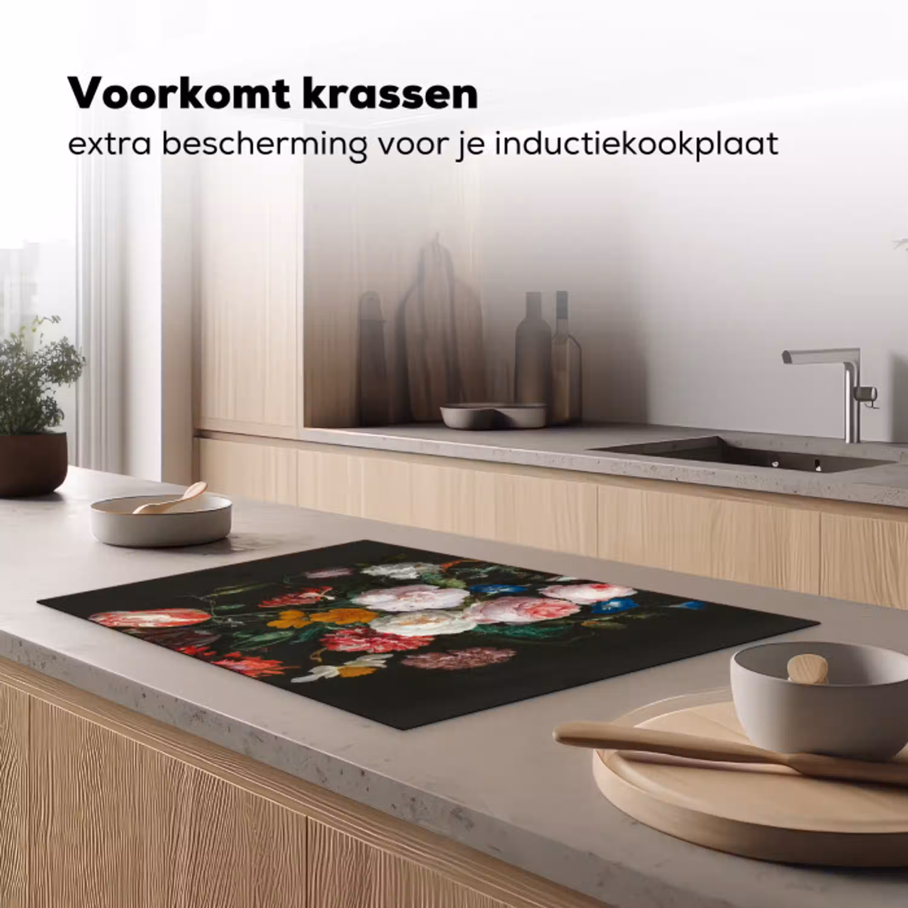 Stilleven met bloemen in een glazen vaas - Schilderij van Jan Davidsz. de Heem Inductie beschermer vinyl 3mm klein -sfeer1