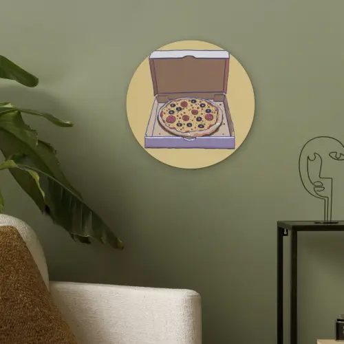 Pizza - Doos - Salami - Illustratie Akoestische PET Vilt - Rond klein -sfeer2